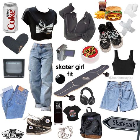 skater girl outfit idea skateboard skater skatergirl skatergirloutfits Skatergirl Outfit Skater Style, Skate Style Girl Outfits, Skateboard Clothes Skater Style, Skateboard Aesthetic Clothes, Skater Fits Girl, Women Skater Outfits, Skater Girl Summer Outfits, Skateboard Outfit Girl Style, Skate Outfits Women