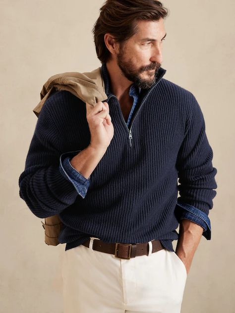 Men's Sweaters | Banana Republic Cashmere Sweater Outfit Men, Quarter Zip Outfit, Banana Republic Outfits, Mens Inspo, Banana Republic Style, Sweater Outfits Men, Support Local Farmers, Banana Republic Men, Classy Men