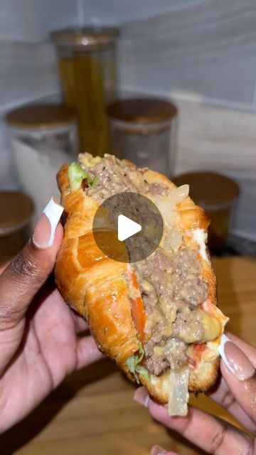 Football Sandwich Ideas, Crossiant Recipes Sandwiches, Cressant Recipes, Lunch Meat Sandwiches, Hamburger Croissant Recipes, Hamburger Meat And Croissant Recipes, Ground Beef And Croissant Recipes, Ground Beef Croissant Recipe, Chopped Beef Sandwich