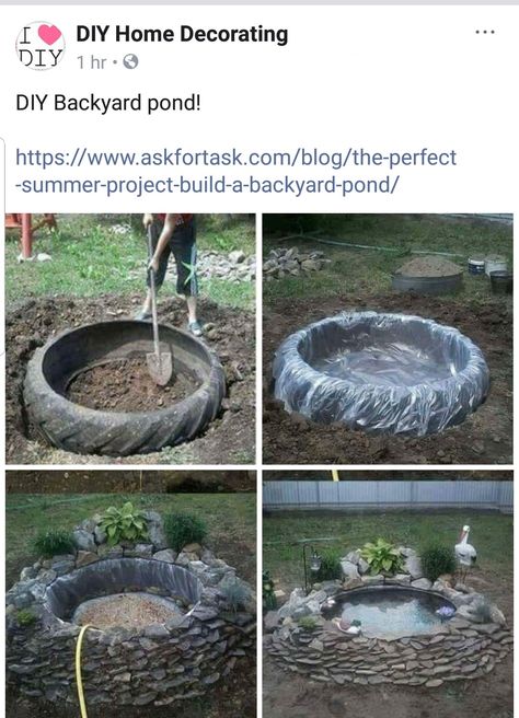 Backyard Pond made from used truck tire.  Upcycle, repurpose, reuse. Diy Backyard Pond, Tire Pond, Ideas De Piscina, Backyard Ponds, Tire Planters, Backyard Pond, Diy Pond, Pond Design, Living Off The Land