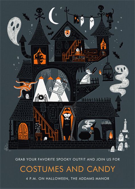 Gloomy Roomies | Send online instantly | Track opens Target Halloween 2022, Halloween Party Illustration, Halloween Illustration Art, Halloween Illustration Design, Halloween Stationary, Spooky Illustration, Witch Graphic, Modern Classic Wedding Invitations, Belated Birthday Card