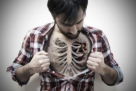 Dark inside Hanahaki Tattoo, Best 3d Tattoos, Bone Tattoos, Cool Chest Tattoos, Geniale Tattoos, Chest Tattoo Men, Weird Tattoos, 3d Tattoos, 3d Tattoo