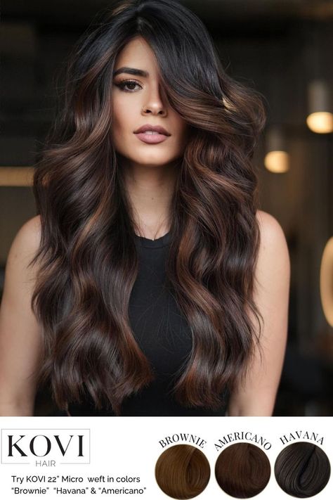 Perfect Brunette Hair Color, Dark Brown With Burgundy Balayage, Dark Hair With Olive Skin Tone, 3 Dimensional Hair Color Brunettes, Brown Balayage Indian Hair, Bronze Balayage On Dark Hair, Dark Brunette Hair Blue Eyes, Dark Hair Brown Money Piece, Low Maintenance Hair Color Brunette Dark Brown