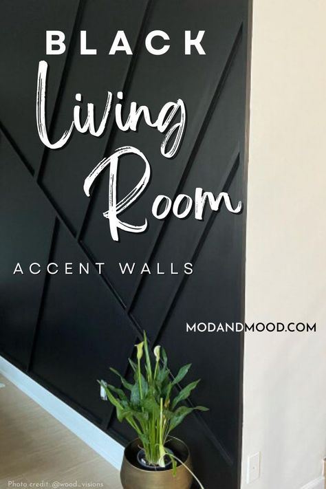 Black Living Room Accent Walls over a photo of a wood feature wall in a living room with an adjoining white wall. Accent Fireplace Wall Paint, Black Accent Wall Living Room, Black Fireplace Wall, Shiplap Living Room, Accent Wall Paint Colors, Fireplace Walls, Black Accent Wall, Fireplace Accent Walls, Black Painted Walls