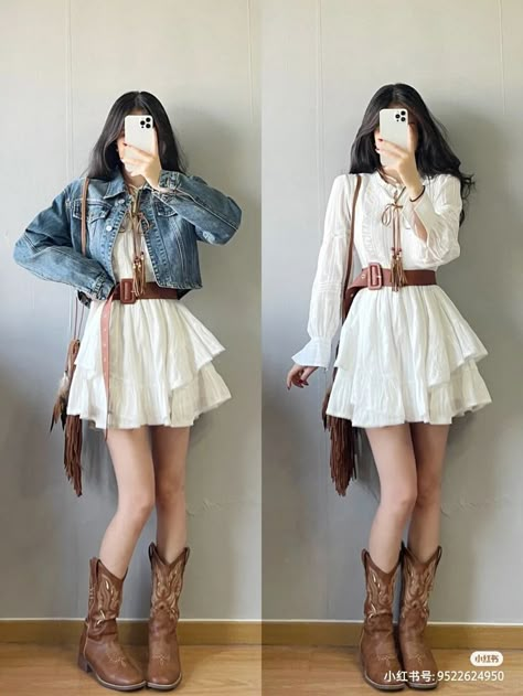 Folk Outfit Woman, Cowboy Outfit Aesthetic, Korean Fashion Boots, Ootd Korean Style Casual, Pinterest Summer Outfits, Ootd Concert, Style For Party, Style Your Clothes, College Girl Outfits