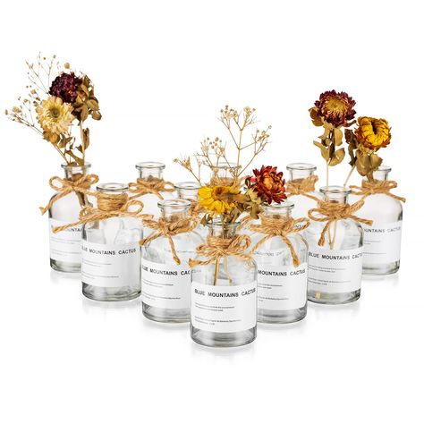 PRICES MAY VARY. THICK & STURDY -- Made of thick pressed glass, these small glass bud vase are sturdy, not easily broken and scratched. ELEGANT & BEAUTIFUL -- Each small glass vase for centerpieces is great for a single short stem flower or two small flowers. They look great grouped and elegant. MULTIPLE OCCASIONS USE -- The clear glass bottle vases are great gift for Christmas, thanksgiving, wedding, housewarming, holiday, Mother's Day, birthday and anniversary. Beautiful decor for desks, books Boho Vases, Small Bud Vases, Vases For Centerpieces, Glass Vases Centerpieces, Vases For Flowers, Boho Vase, Vase Transparent, Small Glass Vases, Clear Vases