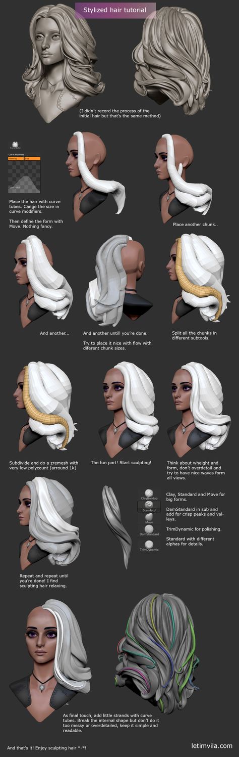 Stylized Hair, Zbrush Hair, Modelling Tips, 3d Karakter, Stylized Character, Zbrush Character, Sculpting Tutorials, Zbrush Tutorial, 3d Modeling Tutorial