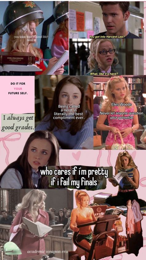 Study quotes collage Elle Woods Rory Gilmore, Movies For Study Motivation, Elle Woods Study Method, Elle Woods Motivation, Elle Woods Study Motivation, Elle Woods Studying, Rory Gilmore Quotes, Elle Woods Quotes, Ella Woods