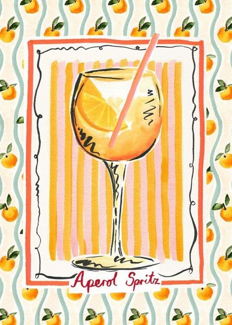 Emily Daborn - Aperol Spritz Poster Cocktail Aperol Spritz, Desenio Posters, Negroni Cocktail, Spritz Cocktail, Artsy Illustration, Gold Poster, Tequila Sunrise, Johannes Vermeer, Online Posters