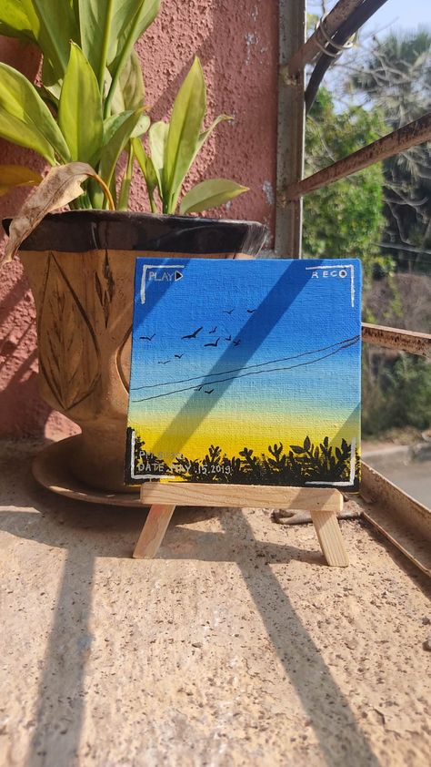 Blue And Yellow Canvas Painting, Blue And Yellow Acrylic Painting, Aesthetic Sky Painting Acrylic, Sky Painting Ideas, Yellow Inspiration, Cute Easy Paintings, Blue Drawings, Sky Day, Sky Art Painting