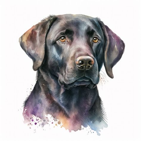 Watercolor Black Labrador, Black Dog Watercolor, Black Lab Watercolor, Watercolor Labrador, Watercolor Pets, Watercolour Dogs, Labrador Painting, Pets Painting, Dog Digital Art