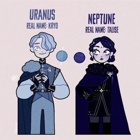 Planets As Characters, Planets Character Design, Neptune As A Human, Uranus Mythology, Humanized Planets, Neptune X Uranus Solarballs, Planets As Humans Art, Planet Character Design, Planets As People