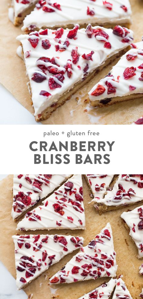 These paleo cranberry bliss bars are just that: bliss! These vegan cranberry bliss bars are a grain-, gluten-, and dairy-free paleo Starbucks copycat recipe that's perfect for the holidays. Blondies, layered with Cranberry Bliss Bars Recipe, Cranberry Bliss Bars Starbucks, Bliss Bars, Cranberry Bliss, Bliss Bar, Cranberry Bliss Bars, Paleo Recipes Dessert, Paleo Baking, Copycat Starbucks Recipes