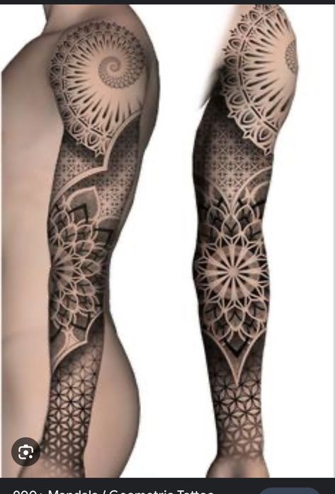 Thigh Tattoo Women, Tattoo Brazo Mujer, Geometric Tattoo Stencil, Women Tattoo Ideas, Dotwork Tattoo Mandala, Geometric Tattoo Sleeve Designs, Geometric Tattoo Pattern, Tattoo Leggings, Chicanas Tattoo