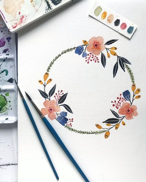 @studio_firstleaf shared a photo on Instagram: “I present to you, the first ever floral wreath I have painted. So thrilled.😀  Confession: My original idea was to try some hand lettering,…” • Aug 1, 2020 at 12:23pm UTC Floral Wreath Painting, Simple Floral Wreath, Wreath Painting, Clay Christmas Decorations, Floral Wreath Watercolor, Clay Christmas, Colour Ideas, Wreath Watercolor, Water Colour