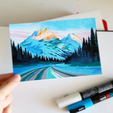 Canadian Landscape, Mountain Drawing, Posca Marker, Posca Art, Visual Storytelling, Marker Drawing, Paint Marker, Landscape Drawings, Landscape Illustration