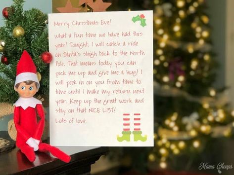 Christmas Eve Eve Elf Ideas, Letter For Christmas, Elf Farewell, Christmas Eve Box Ideas, Send Off Ideas, Farewell Letter, Its Christmas Eve, Elf Letters, Awesome Elf On The Shelf Ideas