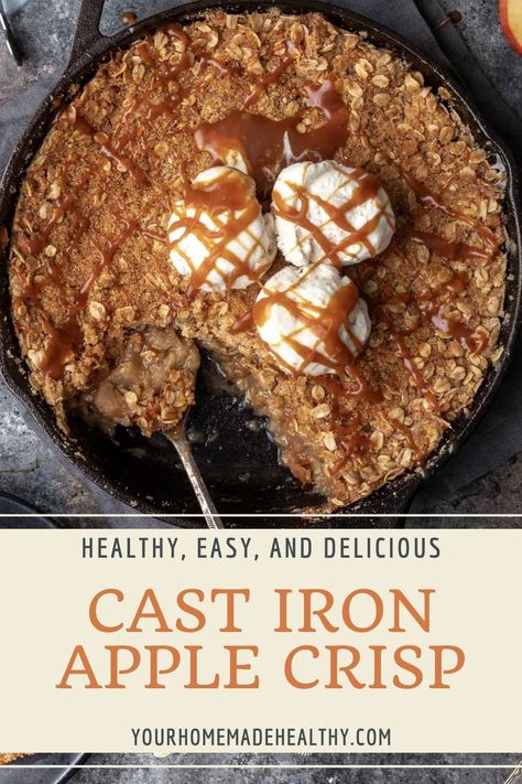 Bourbon Apple Crisp, Oats Baked, Homemade Bourbon, Healthier Dessert Options, Bourbon Caramel Sauce, Skillet Desserts, Bourbon Caramel, Caramel Apple Crisp, Bourbon Caramels