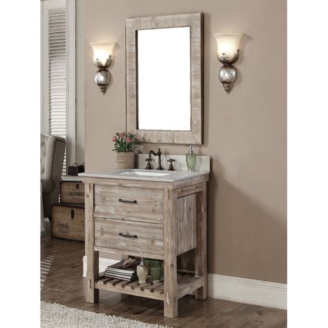 Infurniture Rustic Style 30-inch Single Sink Bathroom Vanity with Matching Wall Mirror (Quartz White Marble Top, no faucet) Farm Style Bathrooms, Rustic Lighting Ideas, 30 Inch Bathroom Vanity, Shabby Chic Bathrooms, 36 Inch Bathroom Vanity, Rustic Vanity, Farmhouse Bathroom Vanity, Rustic Bathroom Vanities, Vanity Set With Mirror