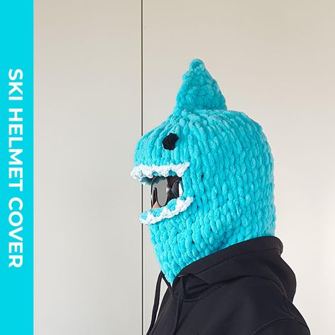 Balaclava for Helmet, Aqua Shark Snowboard Helmet Cover, Animal Face Mask, Knitted Baby Ski Mask, Crochet Helmet Protector Cartoon Hat Ski Mask Crochet, Crochet Helmet, Baby Skiing, Mask Crochet, Animal Face Mask, Snowboard Helmet, Helmet Covers, Ski Mask, Knitted Baby