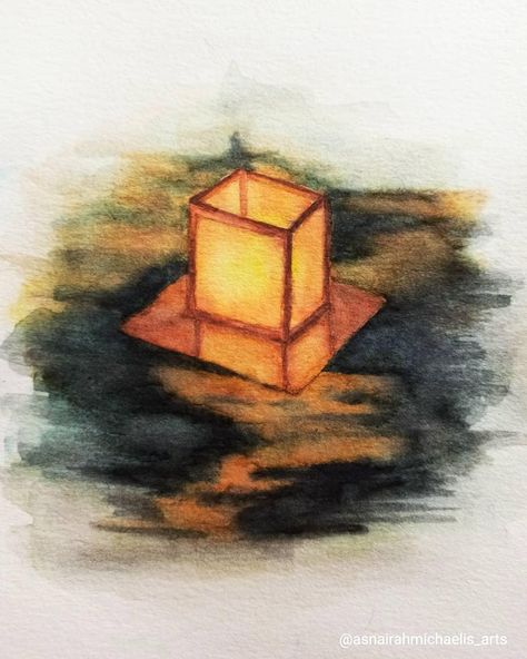 Lantern Watercolor Painting, Watercolor Lantern, Floating Lanterns, Japanese Lanterns, Watercolor Water, Easy Watercolor, Art Tutorial, Small Paintings, 100 Days