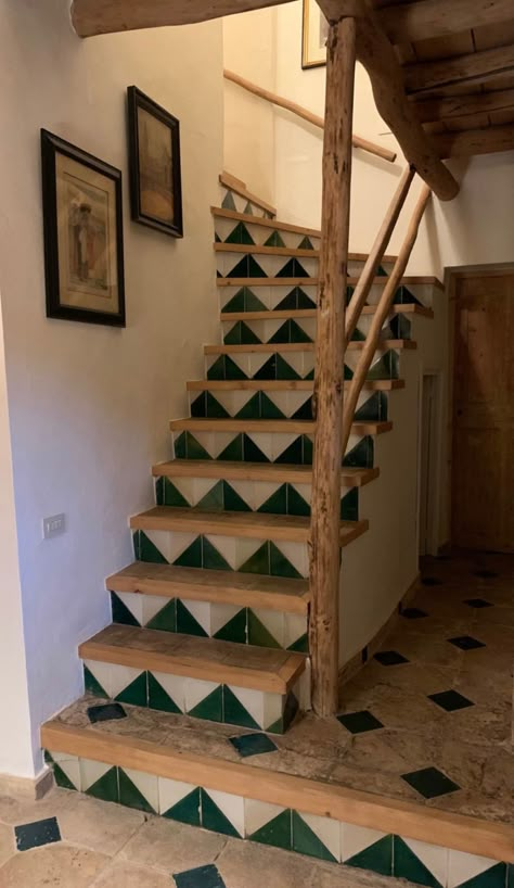 Spanish Style Doors, Spanish Style Tile, Rustic Stairs, Diy Moss, Italian Farmhouse, Tile Stairs, My Old Kentucky Home, Beautiful Interior Design, Outdoor Tiles