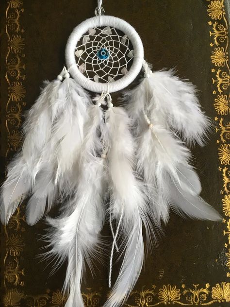 Mini White Quartz Protection Dream Catcher Crystal Car | Etsy Turkey Spiritual Evil Eye, Mini Dreamcatcher, Cool Car Accessories, Car Hangers, Eye Gift, Rooster Feathers, Boho Nursery Decor, Rear View Mirror Charm, Car Hanging