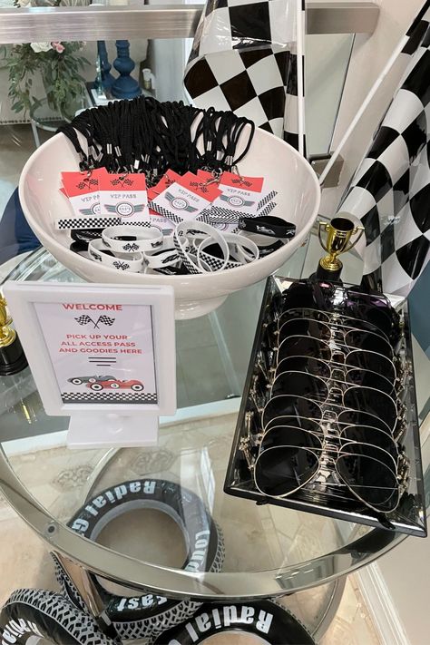 Race Car Theme Decorations, Race Car Graduation Party, Car Birthday Party Table Decor, Fast One 1st Birthday Party Theme, Vintage Race Car Centerpiece, Porsche Party Ideas, Fast One Party Theme, Car Race Birthday Theme, Hot Wheels Birthday Favors