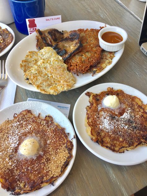 Picnic Ham, Griddle Cakes, Shredded Hash Browns, Ancho Chili, Sausage Patty, White Pot, Toasted Walnuts, Weekend Brunch, Salted Butter