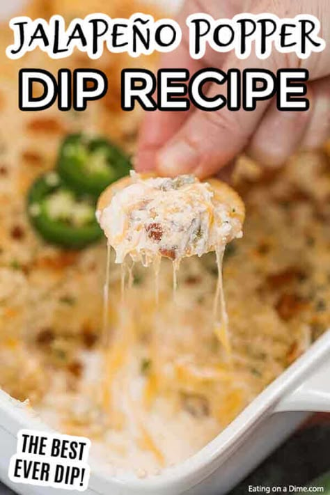 Step up your appetizer game with this easy Jalapeno popper dip recipe. The entire dish is creamy with the perfect amount of heat and topped with panko and bacon. Jalapeno Popper Dip Recipe is the best hot dip and so cheesy. Everyone will love the delicious blend of cheesy bacon, cream cheese and jalapenos baked to perfection. Serve this simple appetizer warm and enjoy! #eatingonadime #jalapenopopperdiprecipe #easycreamcheeses #appetizers #jalapenopopperdippingsauce Cold Jalapeno Popper Dip Easy, Popper Dip Recipe, Jalapeno Cream Cheese Dip, Jalapeno Popper Dip Recipe, Family Friendly Dinner Recipes, Air Fryer Recipes Keto, Bacon Wrapped Jalapeno Poppers, Jalapeno Popper Recipes, Jalapeno Popper Dip