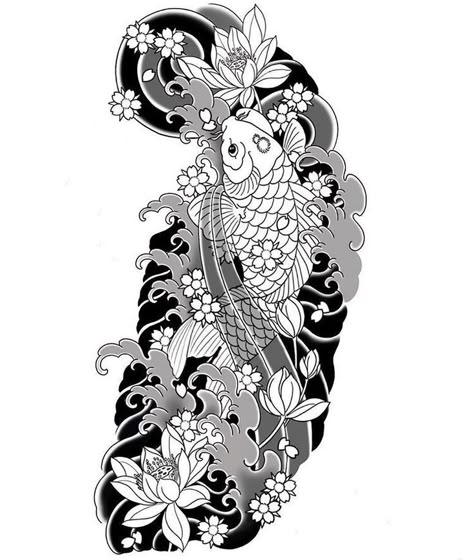 Newschool Drawing, Dragon Koi Tattoo Design, Samurai Tattoo Sleeve, Koi Tattoo Sleeve, Tattoo Homme, Japanese Tattoos For Men, Koi Tattoo Design, Half Sleeve Tattoos Drawings, Design Tattoos