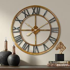 Metallic Gold 28 3/4" Round Hand-Made Iron Wall Clock Silver Wall Clock, Grey Wall Clocks, Farmhouse Wall Clocks, Traditional Wall Clocks, Clock Living Room, Wall Watch, Silver Walls, Metal Clock, Wall Clock Design