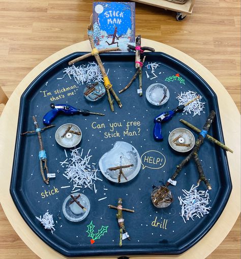 Xmas Eyfs Activities, December Activities Eyfs, The Stickman Activities Eyfs, Christmas Maths Eyfs Activities, Eyfs Stickman Activities, Hannukah Activities Eyfs, The Snowman Eyfs, Forest School Tuff Tray, December Provocations Kindergarten