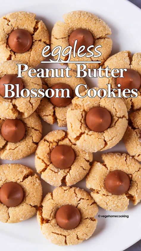 Eggless Holiday Cookies, Egg Free Peanut Butter Blossoms, Eggless Peanut Butter Blossoms, Easy Cookies No Egg, Easy Peanut Butter Cookies No Egg, Egg Free Peanut Butter Cookies, Peanut Butter Cookies Eggless, Peanut Butter Cookies Without Eggs, Peanut Butter Cookies No Eggs