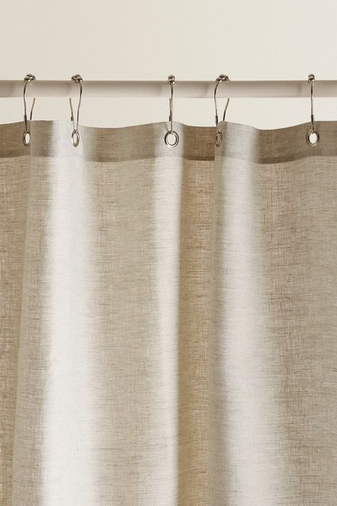 Wabi Sabi Bathroom, Linen Shower Curtain, Floor To Ceiling Curtains, Paris Flat, Extra Long Shower Curtain, Highland Homes, Curtain Lights, Tiny Bathroom, Curtains With Rings