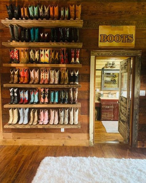 Boot Wall, To My Bestie, Floating Shelves Bedroom, Ranch House Decor, Western Bedroom Decor, Western Rooms, Western Bedroom, Anna White Diy, 2x4 Furniture