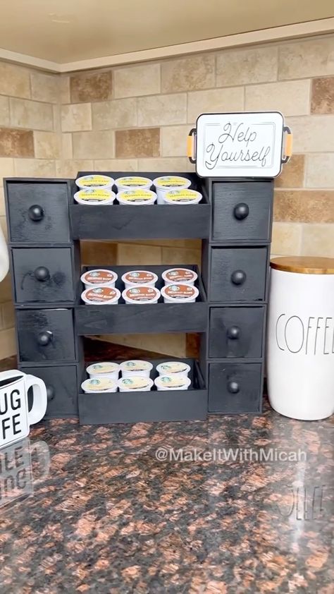 Dollartree Diy, Diy Coffee Station, Coffee Cups Diy, K Cup Holders, Diy Coffee Bar, Tea Holder, Coffee Pod Holder, Ranch Decor, Tea Diy