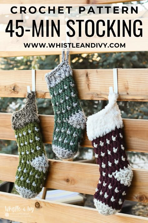 Crochet Stocking Pattern Free, Stocking Crochet Pattern, Stocking Pattern Free, Stocking Crochet, Chunky Yarn Crochet, Crochet Christmas Stocking Pattern, Crochet Stocking, Diy Stockings, Stocking Designs