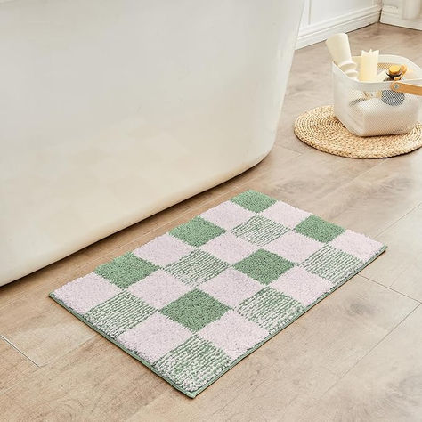 CozeCube Checkered Bath mats for Bathroom Non Slip, Fluffy Absorbent Microfiber Bath mat Washable, Aesthetic Bathroom Rugs, Cute Bath mat for Shower Sink, Sage Green, 32" x 20" Checkered Bath Mat, Rugs Cute, Green Bath Mat, Dorm Bathroom, Cute Bath Mats, Bathtub Mat, Bath Store, Balance Design, Aesthetic Bathroom