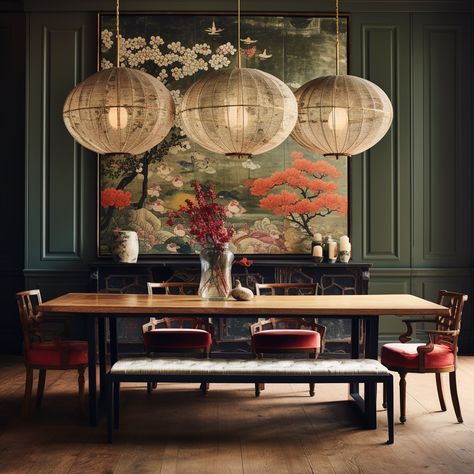 Dining Table Setting Ideas, Chinese Dining Room, Asian Dining Room, Asian Interior Design, Interrior Design, Villa Bali, Asian Interior, Interior Design Rustic, Dining Room Colors