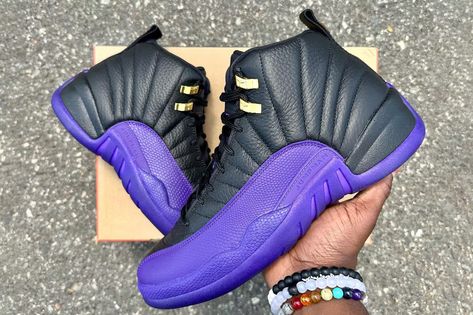 Black And Purple Jordan 12 Outfit, Jordan 12, Jordan 13 Court Purple, Purple Jordan Shoes For Streetwear, Luxury Purple Jordan Shoes For Streetwear, Jordan 12 Field Purple, Black Men Fashion Urban, Nike Shoes Girls, Jordan 23