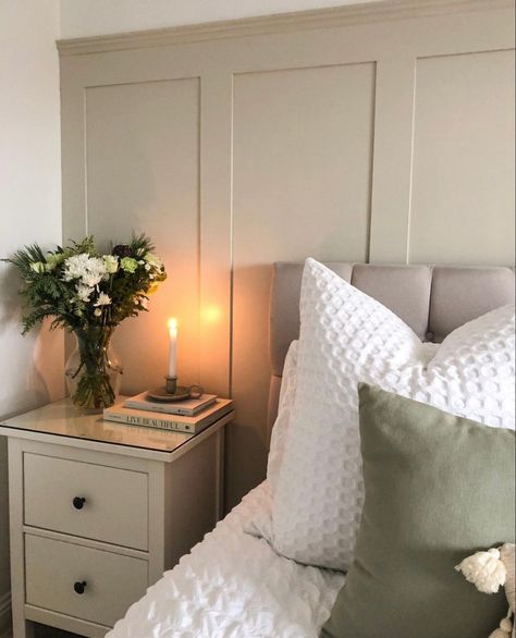 Beige And White Bedroom Ideas, White And Beige Bedroom, Farrow And Ball Bedroom, Fancy Bedroom, Beige Bedroom, More Sleep, Forest View, Relaxing Bedroom, Farrow And Ball