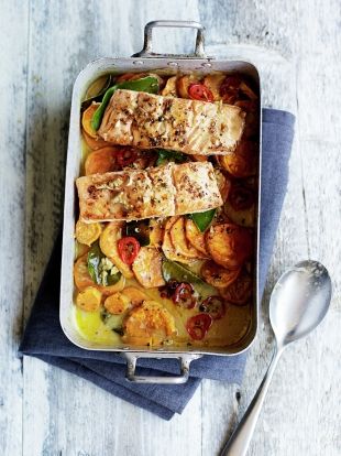 Salmon Tray Bake, Potato Salmon, Salmon Sweet Potato, Potato Baked, Asian Salmon, Salmon And Sweet Potato, Salmon Potato, Snacks Easy, Tray Bake