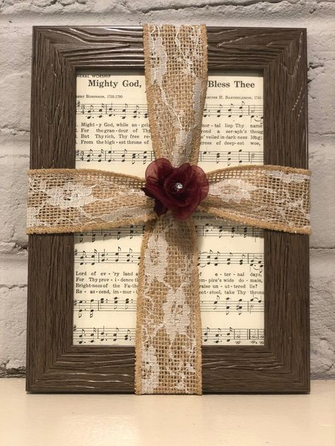 Hymnal Crafts, Burlap Cross, Sheet Music Crafts, Cross Frame, Christmas Church, Christian Crafts, Music Crafts, Cross Crafts, Harrisburg Pa