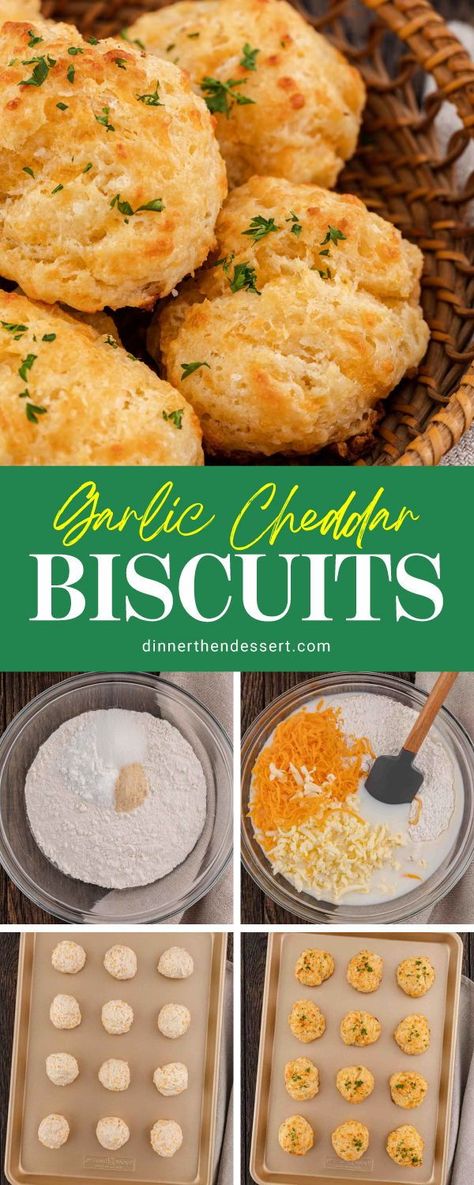 Garlic Cheddar Biscuits an easy, simple drop biscuit recipe made from scratch and packed with tasty garlicky, cheesy flavor. No baking mix but still so easy! Try it today! Cheddar Bay Drop Mini Biscuits, Garlic Cheese Drop Biscuits, Quick And Easy Cheese Biscuits, Soup Biscuits Easy Recipes, Cheddar Garlic Drop Biscuits, Quick Cheddar Biscuits, Cheesy Drop Biscuits Easy, Scratch Biscuits Easy, Cheesy Drop Biscuits