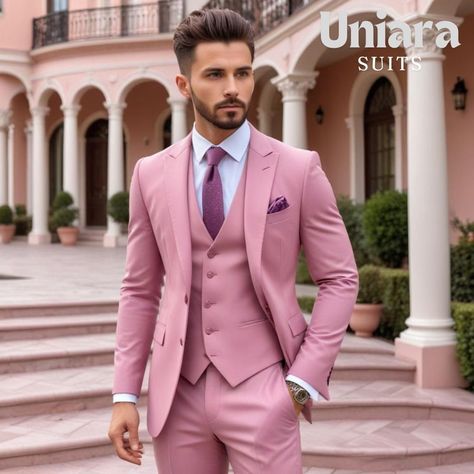 Mauve Suits For Men, Pink Suits For Men, Modern Suits Men, Blush Pink And Black Wedding, Pink Suit Men, Engagement Suits, 3 Piece Suit Men, Formal Suits Men, Pink Machine