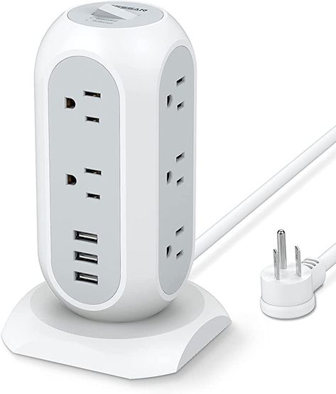 Amazon.com: Tower Power Strip with 11 Outlets 3 USB Chargers, TESSAN Surge Protector Tower 1875W/15A, 6 Feet Extension Cord with Multiple Outlets, Flat Plug, Office Supplies, Desk Accessories, Dorm Essentials : Electronics Office Desk Supplies, Cool Office Supplies, Office Supplies Desk Accessories, Outlet Extender, College Essentials, Usb Charging Station, Tower Design, Desk Supplies, Dorm Room Essentials