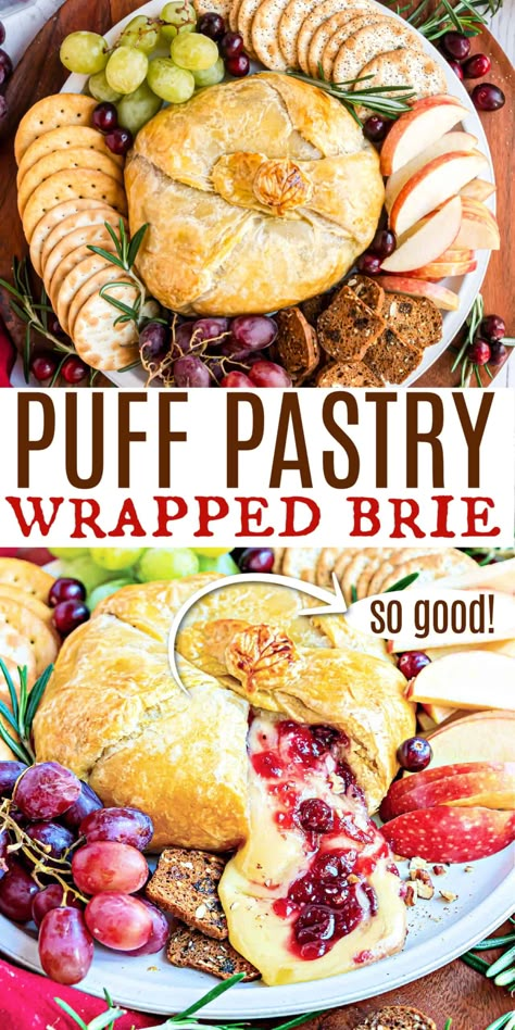 For the perfect Holiday appetizer, consider making this Cranberry Pecan Brie wrapped in Puff Pastry Sheets! Baked Brie is the elegant and easy party food you can make for all occasions. Pastry Wrapped Cranberry Baked Brie, Baked Cranberry Brie Puff Pastry, Stuffed Baked Brie In Puff Pastry, Baked Brie In Puffed Pastry, Thanksgiving Baked Brie In Puff Pastry, Cranberry Pecan Stuffed Brie With Puff Pastry, Cranberry Baked Brie Puff Pastry, Brie Appetizers For Party, Philo Dough Brie Cranberry