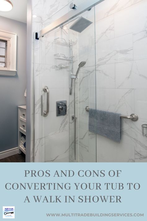 Did you know you can convert your tub to a walk in shower? We explore the pros and cons of this project and discuss the steps involved in the process. Convert Tub To Shower In Small Bathroom, Shower Tub Combination Walk In, Bath To Walk In Shower Conversion, Tub Converted To Walk In, Replacing Bathtub With Shower Walk In, Converting Bathtub To Shower Ideas, Convert Tub To Shower Walk In Diy, Tub To Walk In Shower Conversion, Converting Tub To Shower Walk In