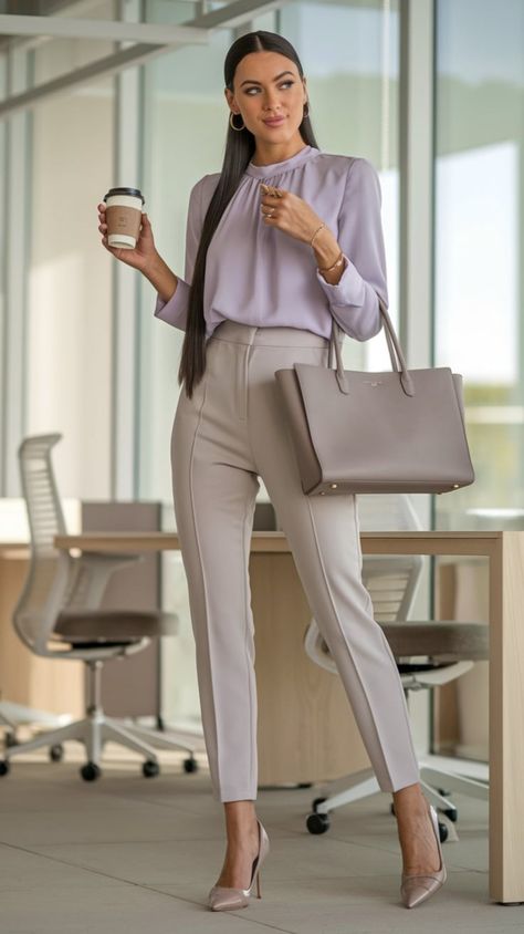 pgrade your work wardrobe with the perfect spring office outfit! 🌸 Stay stylish and professional with a pastel silk blouse, tailored blazer, and chic ankle pants, paired with elegant accessories. 💼✨ Whether you're heading to the office or a meeting, these polished looks will keep you confident all season! Shop the must-have pieces now. 👉 #SpringFashion #OfficeStyle #WorkWear Girly Professional Outfits, Office Outfit Ideas For Women, Office Outfit For Women, Fashion Office Outfit, Spring Office Outfits, Easter Brunch Table, Stylish Business Casual, Smart Outfits, Office Outfit Ideas